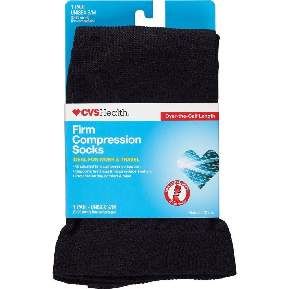 Compression  S/M Sock Over-The-Calf Length Unisex 1 Pair Black